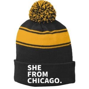 She From Chicago Stripe Pom Pom Beanie