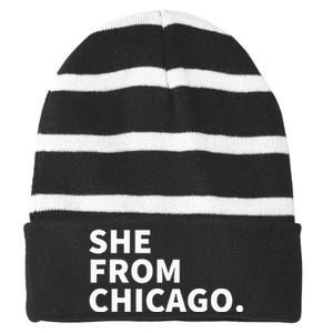 She From Chicago Striped Beanie with Solid Band