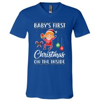 S First Christmas On The Inside Pregnancy Announcet Cute Gift V-Neck T-Shirt