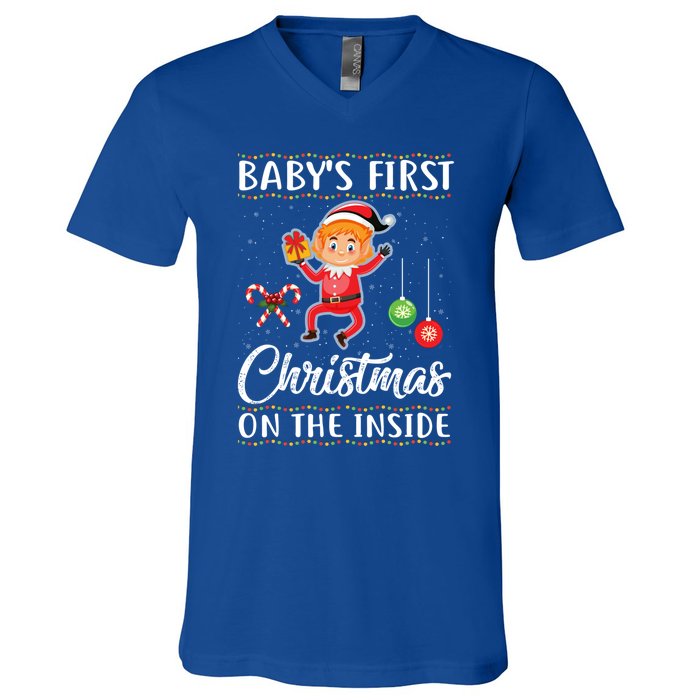 S First Christmas On The Inside Pregnancy Announcet Cute Gift V-Neck T-Shirt