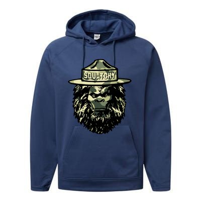 Squatchy Funny Camping Vintage Smokey The Bigfoot Bear Keep Performance Fleece Hoodie