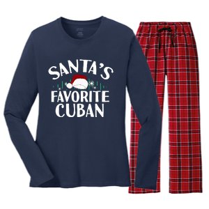 SantaS Favorite Cuban Christmas Santa Hat Pajama Women's Long Sleeve Flannel Pajama Set 