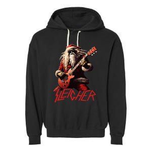 Sleigher Funny Christmas Heavy Metal Music Garment-Dyed Fleece Hoodie