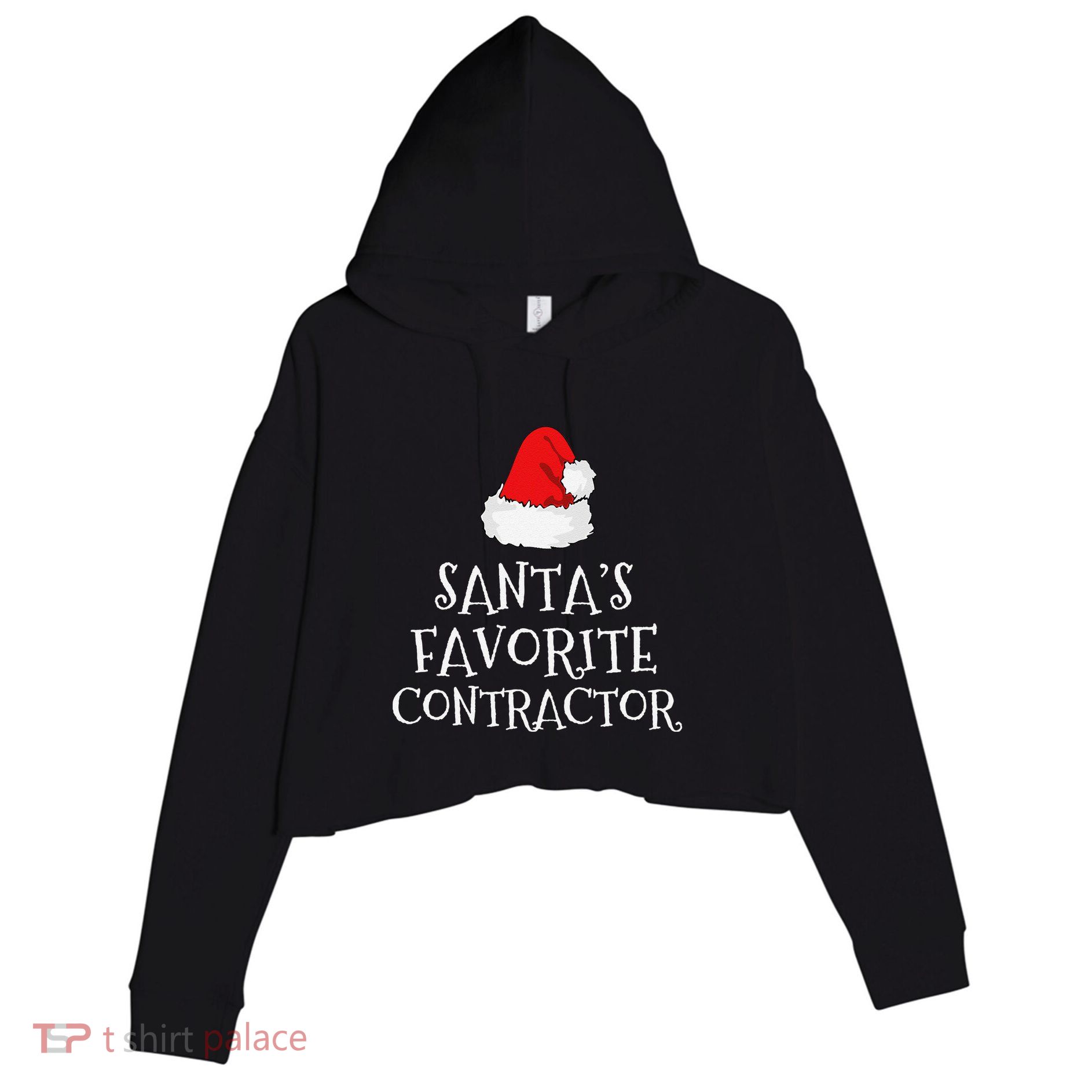 SantaS Favorite Contractor Christmas Hat Funny Xmas Crop Fleece Hoodie
