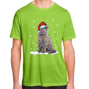 Scottish Fold Cat Funny Christmas Lights Xmas Kitten Gift Adult ChromaSoft Performance T-Shirt