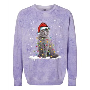 Scottish Fold Cat Funny Christmas Lights Xmas Kitten Gift Colorblast Crewneck Sweatshirt