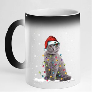 Scottish Fold Cat Funny Christmas Lights Xmas Kitten Gift 11oz Black Color Changing Mug