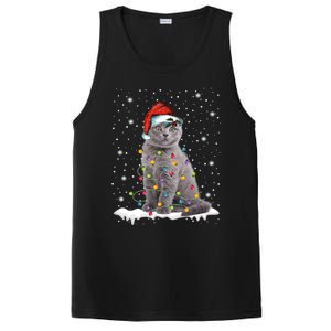 Scottish Fold Cat Funny Christmas Lights Xmas Kitten Gift PosiCharge Competitor Tank