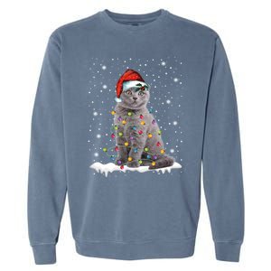 Scottish Fold Cat Funny Christmas Lights Xmas Kitten Gift Garment-Dyed Sweatshirt