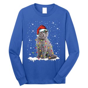 Scottish Fold Cat Funny Christmas Lights Xmas Kitten Gift Long Sleeve Shirt