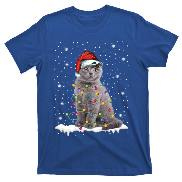 Scottish Fold Cat Funny Christmas Lights Xmas Kitten Gift T-Shirt