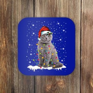 Scottish Fold Cat Funny Christmas Lights Xmas Kitten Gift Coaster