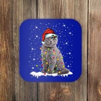 Scottish Fold Cat Funny Christmas Lights Xmas Kitten Gift Coaster