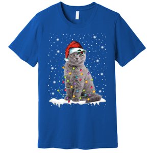 Scottish Fold Cat Funny Christmas Lights Xmas Kitten Gift Premium T-Shirt