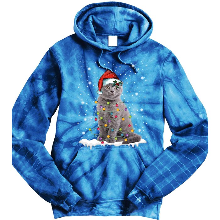 Scottish Fold Cat Funny Christmas Lights Xmas Kitten Gift Tie Dye Hoodie