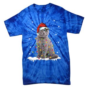 Scottish Fold Cat Funny Christmas Lights Xmas Kitten Gift Tie-Dye T-Shirt