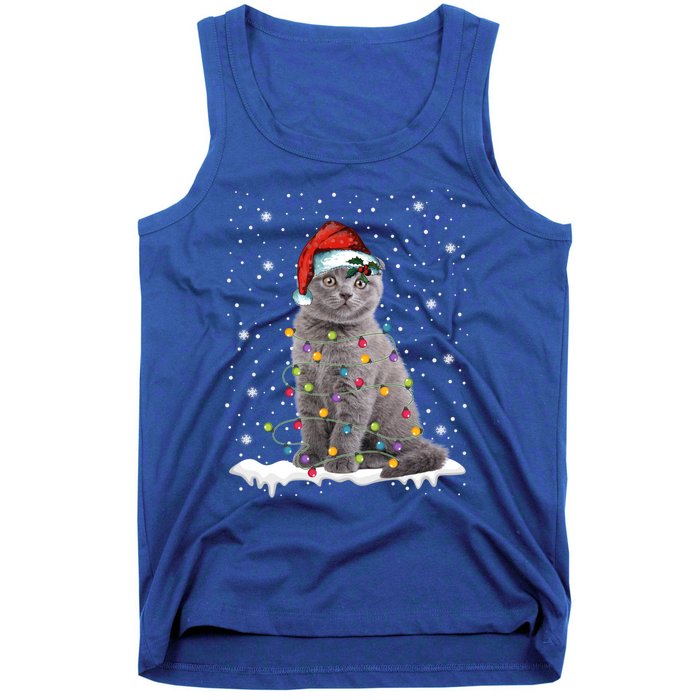 Scottish Fold Cat Funny Christmas Lights Xmas Kitten Gift Tank Top