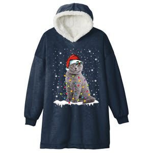 Scottish Fold Cat Funny Christmas Lights Xmas Kitten Gift Hooded Wearable Blanket