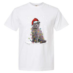 Scottish Fold Cat Funny Christmas Lights Xmas Kitten Gift Garment-Dyed Heavyweight T-Shirt