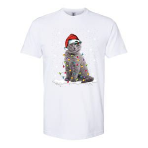 Scottish Fold Cat Funny Christmas Lights Xmas Kitten Gift Softstyle CVC T-Shirt