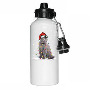 Scottish Fold Cat Funny Christmas Lights Xmas Kitten Gift Aluminum Water Bottle