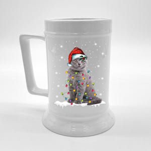 Scottish Fold Cat Funny Christmas Lights Xmas Kitten Gift Beer Stein