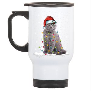 Scottish Fold Cat Funny Christmas Lights Xmas Kitten Gift Stainless Steel Travel Mug