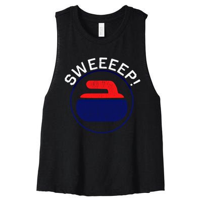 Sweep! Funny Curling Rock Stone Sweep Broom Gift Women's Racerback Cropped Tank