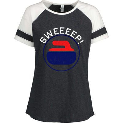 Sweep! Funny Curling Rock Stone Sweep Broom Gift Enza Ladies Jersey Colorblock Tee