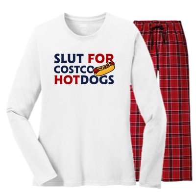 Sl!T For Costco Hotdogs Funny Lover Apparel Women's Long Sleeve Flannel Pajama Set 