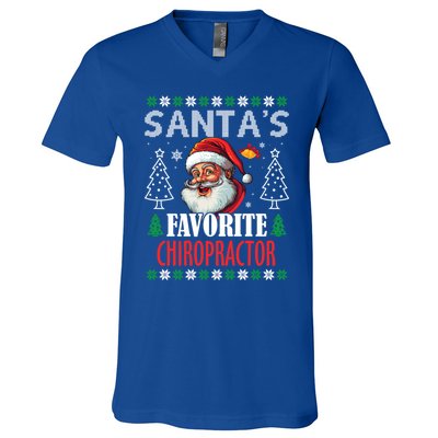 SantaS Favorite Chiropractor Funny Christmas Gift V-Neck T-Shirt