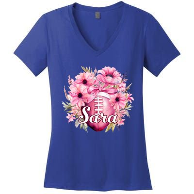 Sara Football Custom Name Gift Women's V-Neck T-Shirt