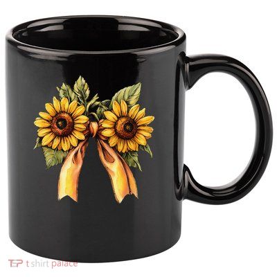 Sunflower Floral Coquette Bow Wildflowers Women Mother Day 11oz C Handle Ceramic Mug