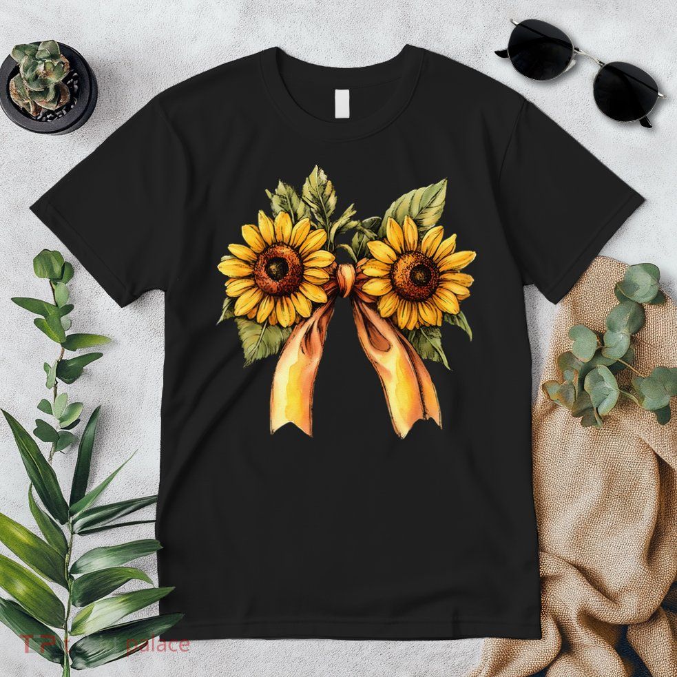 Sunflower Floral Coquette Bow Wildflowers Women Mother Day Premium T-Shirt