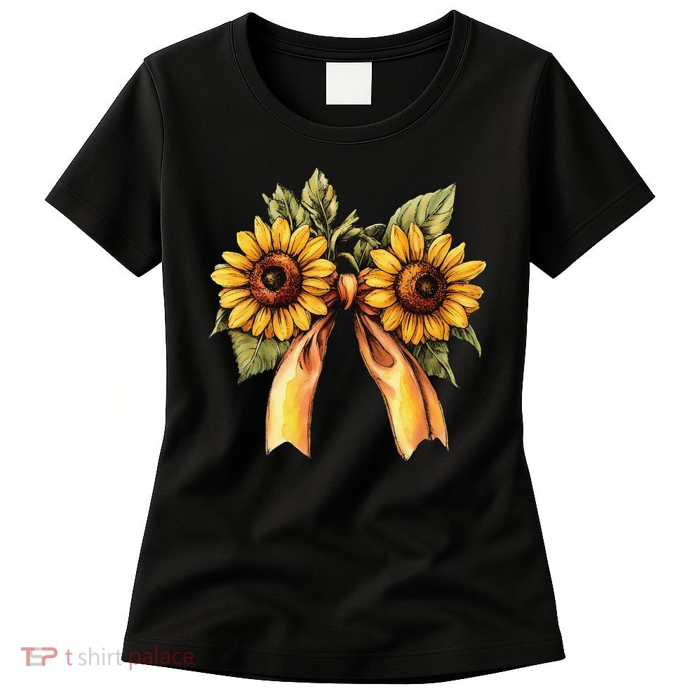 Sunflower Floral Coquette Bow Wildflowers Women Mother Day Womens T-Shirt