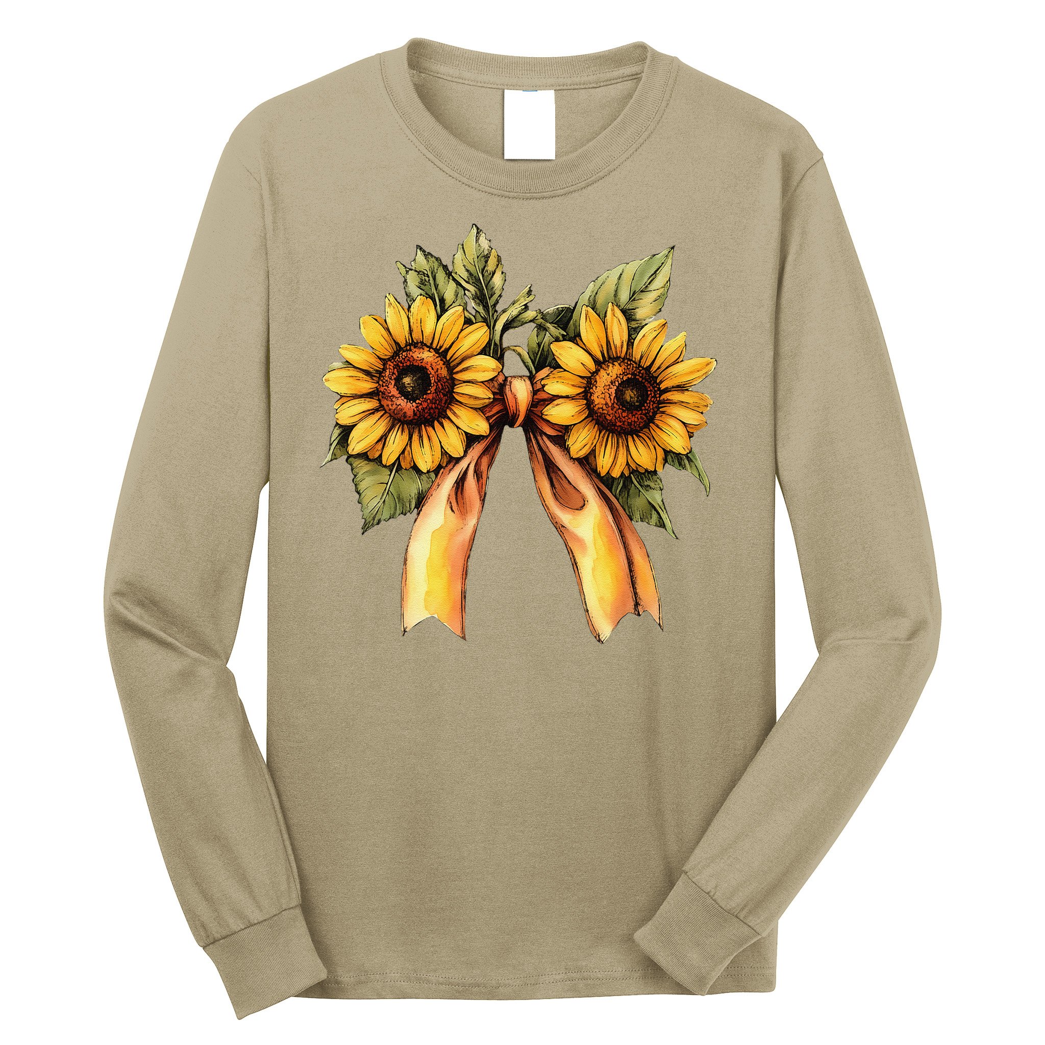 Sunflower Floral Coquette Bow Wildflowers Women Mother Day Long Sleeve Shirt