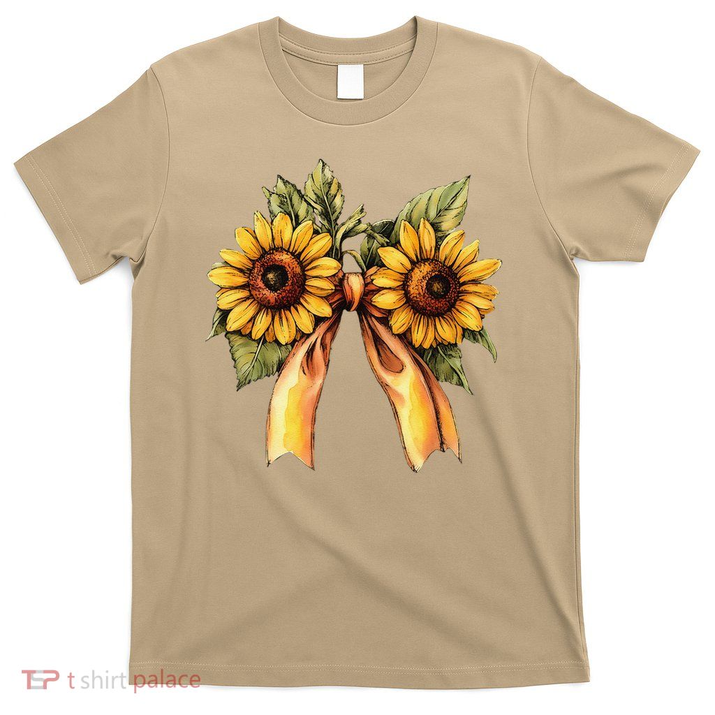 Sunflower Floral Coquette Bow Wildflowers Women Mother Day T-Shirt