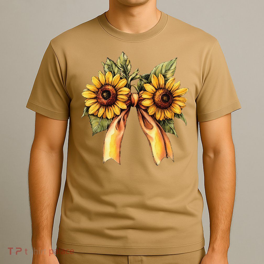 Sunflower Floral Coquette Bow Wildflowers Women Mother Day T-Shirt