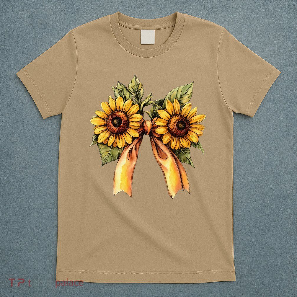 Sunflower Floral Coquette Bow Wildflowers Women Mother Day T-Shirt