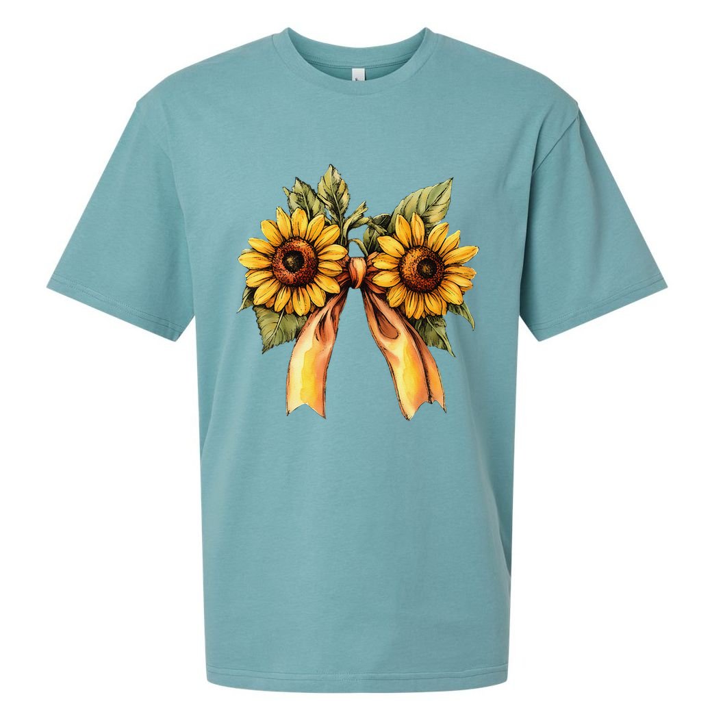 Sunflower Floral Coquette Bow Wildflowers Women Mother Day Sueded Cloud Jersey T-Shirt