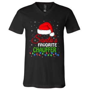 SantaS Favorite Chauffer Santa Hat Lights. Funny Christmas V-Neck T-Shirt