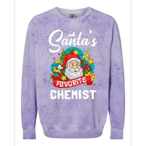 SantaS Favorite Chemist Xmas Light Santa Hat Christmas Colorblast Crewneck Sweatshirt