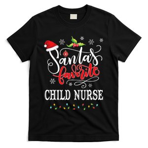 SantaS Favorite Child Nurse Funny Christmas Light Xmas Hat T-Shirt