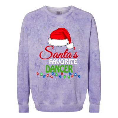 SantaS Favorite Dancer Santa Hat Lights. Funny Christmas Colorblast Crewneck Sweatshirt