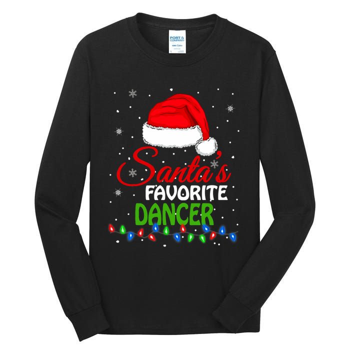 SantaS Favorite Dancer Santa Hat Lights. Funny Christmas Tall Long Sleeve T-Shirt