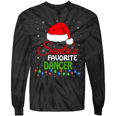 SantaS Favorite Dancer Santa Hat Lights. Funny Christmas Tie-Dye Long Sleeve Shirt