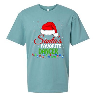 SantaS Favorite Dancer Santa Hat Lights. Funny Christmas Sueded Cloud Jersey T-Shirt