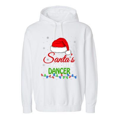 SantaS Favorite Dancer Santa Hat Lights. Funny Christmas Garment-Dyed Fleece Hoodie