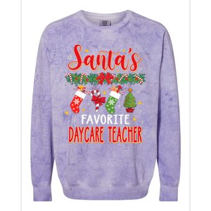 SantaS Favorite Daycare Teacher Santa Hat Xmas Colorblast Crewneck Sweatshirt