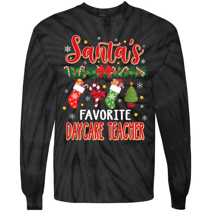 SantaS Favorite Daycare Teacher Santa Hat Xmas Tie-Dye Long Sleeve Shirt